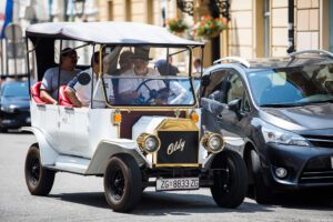 Replica ford model t car in Croatia runing by old zagreb tour